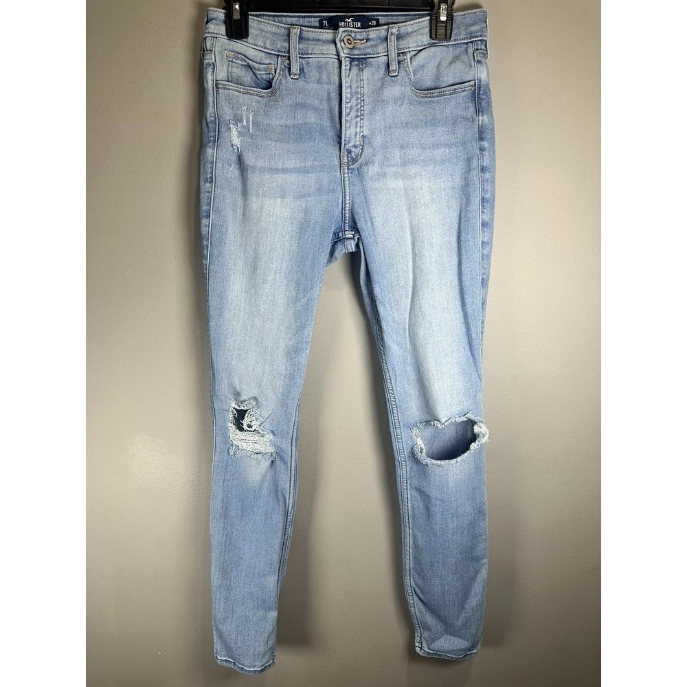 Hollister High-Rise Super Skinny Jeans Women Size 7L Distressed Whiskered Denim